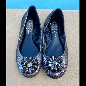 Jessica Simpson Malisa Snakeskin Grey Ballet Flats